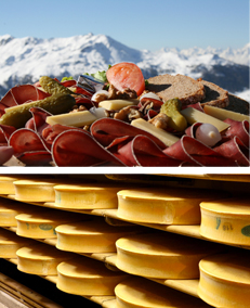 Assiette de charcuterie et tomme de Savoie.